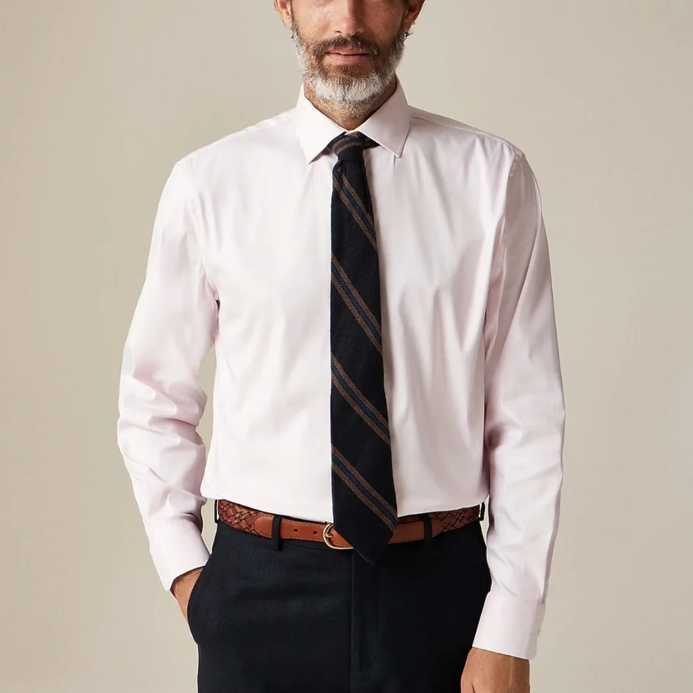 J crew pink twill Slim Bowery performance stretch dress shirt with spread collar